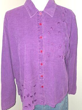 Basic Editions vintage 90s purple embroidered cotton corduroy shirt jacket